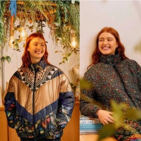 NEW Size Medium Farm Rio Borogodo Black Reversible Metallic Puffer Jacket - Picture 3 of 12